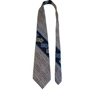 Don Loper Vintage Mens Necktie Blue Geometric Stripe Mid-Century Retro Dad Gift